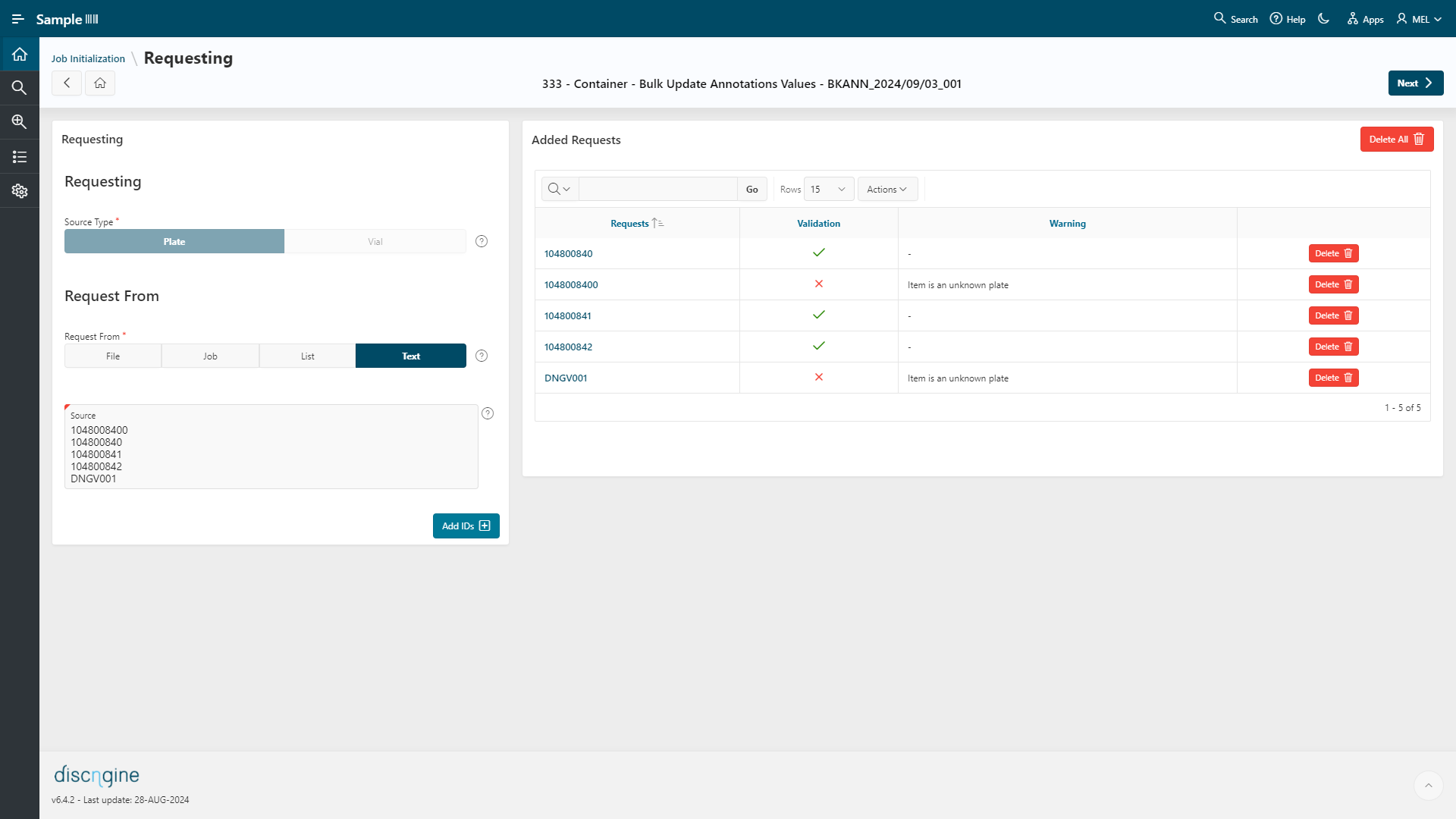Requesting page for bulk annotation update